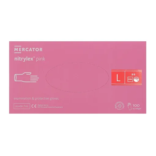 Рукавички нітрилові, нестерильні, неприпудрені, розмір L (100 шт), колір: РОЖЕВИЙ Nitrylex Pink Mercator Medical