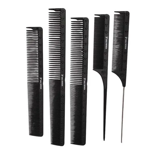 Набір карбонових гребінців для барберів "Eagle Fortress" (5 шт + чохол) JF013 PROLine