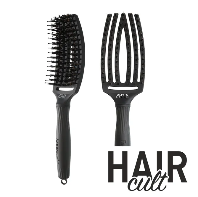 Щітка для волосся комбінована нейлон з щетиною FINGERBRUSH  ICONIC BOAR&amp;NYLON Колір: Full Black "M"  ID1729 Olivia Garden