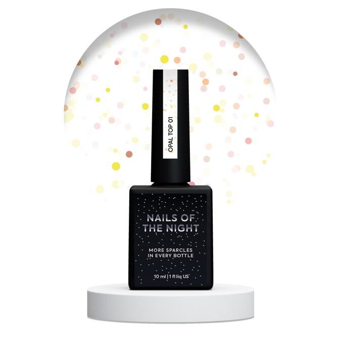 Топ прозорий з опаловими блискітками, без липкого шару, 10 мл №01 Opal Top NAILSOFTHENIGHT