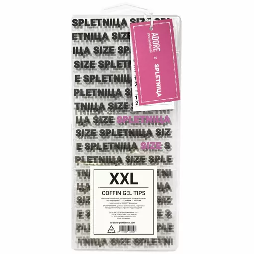 ADORE SPLETNICA Funky Gel Nail Tips 240pcs "XXL COFFIN"  Гелеві тіпси XXL Балерина