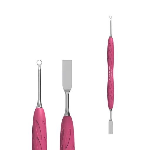 Лопатка манікюрна Gummy з силіконовою ручкою UNIQ 11 TYPE 1 (пушер плаский прямий та кільце) PQ-11/1 STALEKS PRO