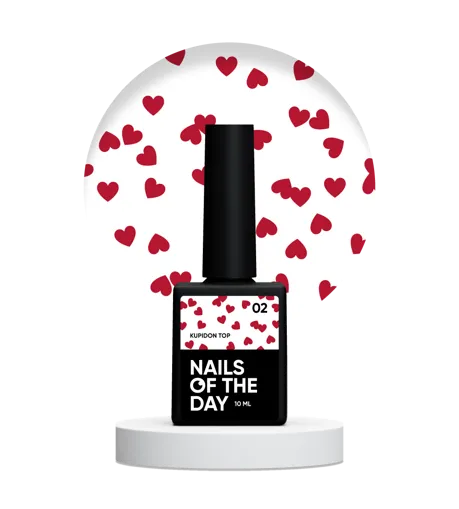 Топ з сердечками без липкого шару, 10 мл №02 Kupidon Top NAILSOFTHEDAY