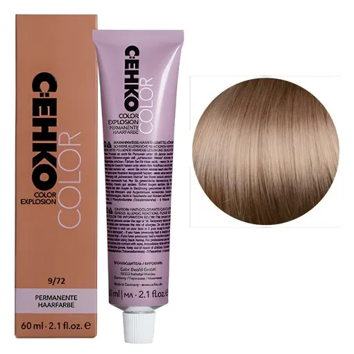 9/72 Дуже світлий блондин коричнево-попелястий Стійка перманентна крем-фарба для волосся, 60 мл Permament Hair Color EXPLOSION C:EHKO