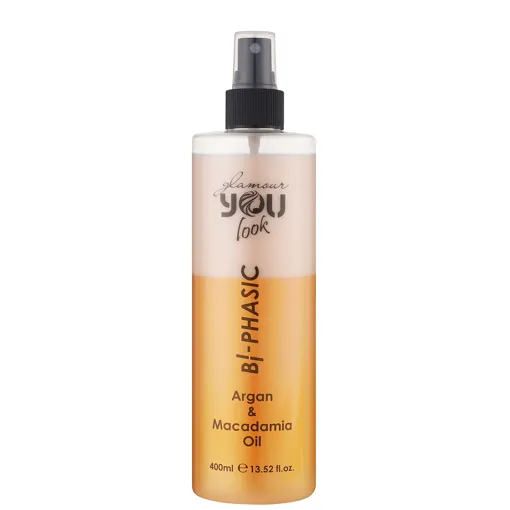 Двофазний спрей-кондиціонер для сухого, освітленого, фарбованого волосся, 400 мл Argan &amp; Macadamia Oil BI-PHASIC Glamour You look Professional