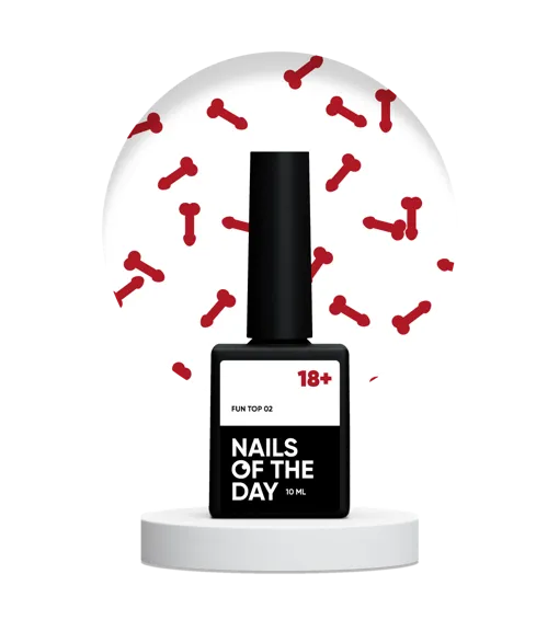Топ для нігтів з червоним арт-декором, без липкого шару, 10 мл №02 FUN! 18+ NAILSOFTHEDAY