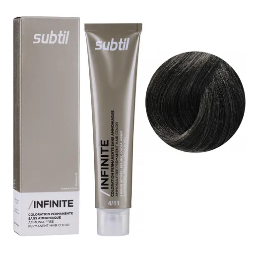 4/11 шатен інтенсивний попелястий Безаміачна стійка крем-фарба для волосся, 60 мл Permanent Hair Color INFINITE SUBTIL