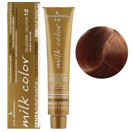 8/39 Світлий блонд тютюнового відтінку Крем-фарба для волосся перманентна без аміаку, 100 мл Milk Color KLERAL System