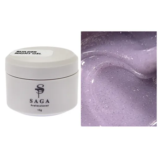 Гель для нарощування та укріплення нігтів зі світловідбиваючим ефектом, 15 мл №06 Night Builder Gel SAGA Professional