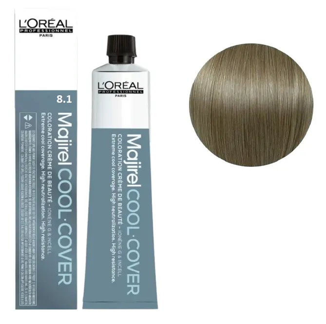 8/1 Світлий блондин попелястий Фарба для волосся стійка для сивини, 60 мл  Majirel Cool Cover L`Oreal Professionnel (оновлений формат)
