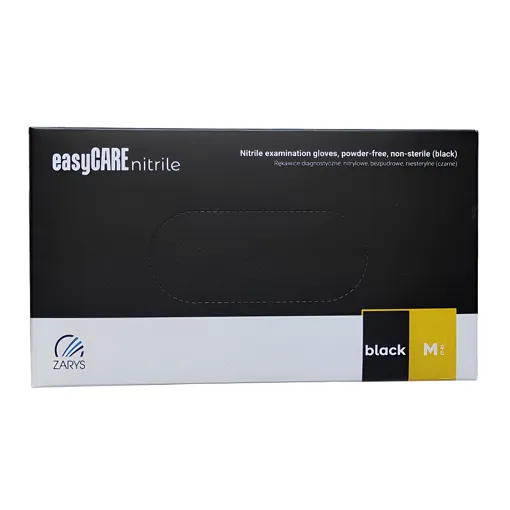 Рукавички нітрилові, нестерильні, неприпудрені, розмір M (100 шт), колір: ЧОРНИЙ easyCARE nitrile black ZARYS