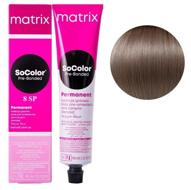 8SP  світлий блондин сріблястий перлинний  Крем-фарба для волосся, 90 мл SoColor Pre-Bonded MATRIX (оновлений дизайн)