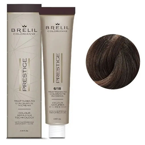 6/18 Крем-фарба для волосся перманентна з низьким вмістом аміаку, 100мл  Colorianne Prestige BRELIL Professional