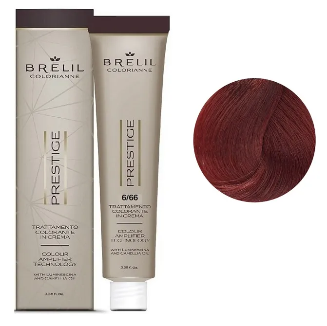 6/66 Крем-фарба для волосся перманентна з низьким вмістом аміаку, 100мл  Colorianne Prestige BRELIL Professional