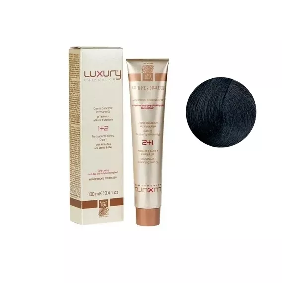 1 Чорний натуральний Крем-фарба для волосся з білим чаєм та екстрактом орхідеї, 100 мл LUXURY Haircolor GREEN LIGHT 