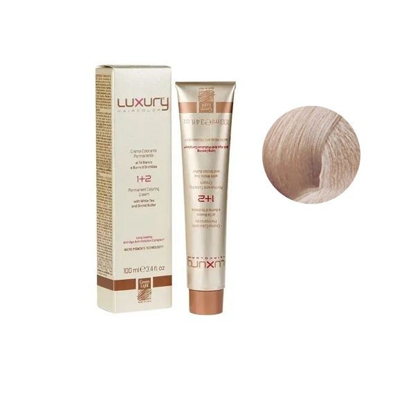 10/1 Платиновий блондин попелястий Крем-фарба для волосся з білим чаєм та екстрактом орхідеї, 100 мл LUXURY Haircolor GREEN LIGHT 