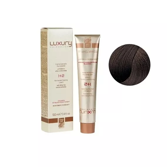 4/88 Середньо-коричневий шоколадний інтенсивний Крем-фарба для волосся з білим чаєм та екстрактом орхідеї, 100 мл LUXURY Haircolor GREEN LIGHT