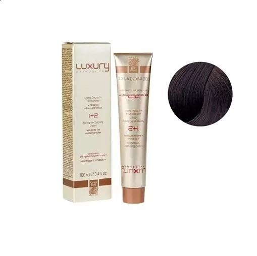 5/35 Світло-коричневий золотисто-махагоновий Крем-фарба для волосся з білим чаєм та екстрактом орхідеї, 100 мл LUXURY Haircolor GREEN LIGHT