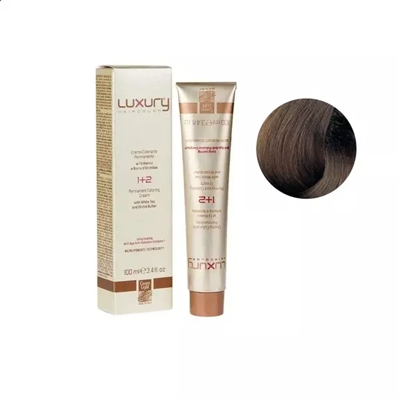 6/03 Темний блондин натуральний золотистий Крем-фарба для волосся з білим чаєм та екстрактом орхідеї, 100 мл LUXURY Haircolor GREEN LIGHT