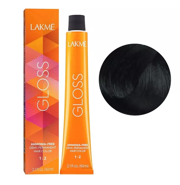 1/00 Чорний натуральний Фарба для тонування волосся без аміаку, 60мл Demi-permanent Hair Color GLOSS LAKME 