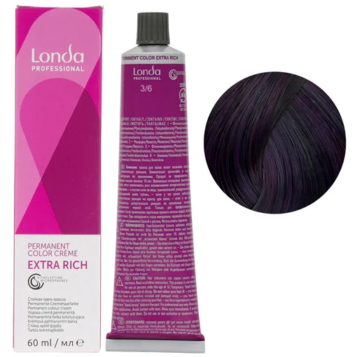 3/6 темний брюнет фіолетовий Стійка фарба для волосся, 60 мл Permanent Color Londa Professional