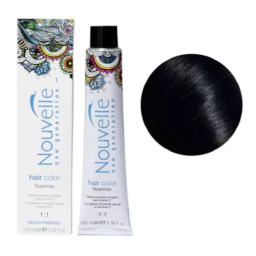 1 чорний натуральний  Фарба для волосся перманентна, 100мл Permanent Hair Color Nouvelle