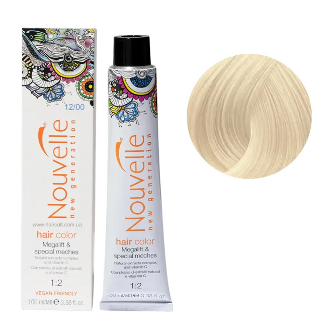 12/00 ультра світлий блондин плюс Фарба для волосся перманентна, 100мл Permanent Hair Color Nouvelle