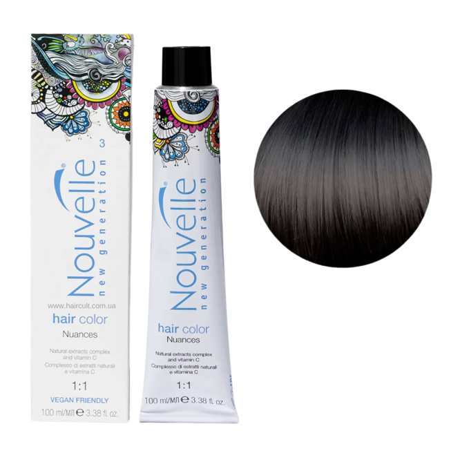 3 темно-коричневий Фарба для волосся перманентна, 100мл Permanent Hair Color Nouvelle