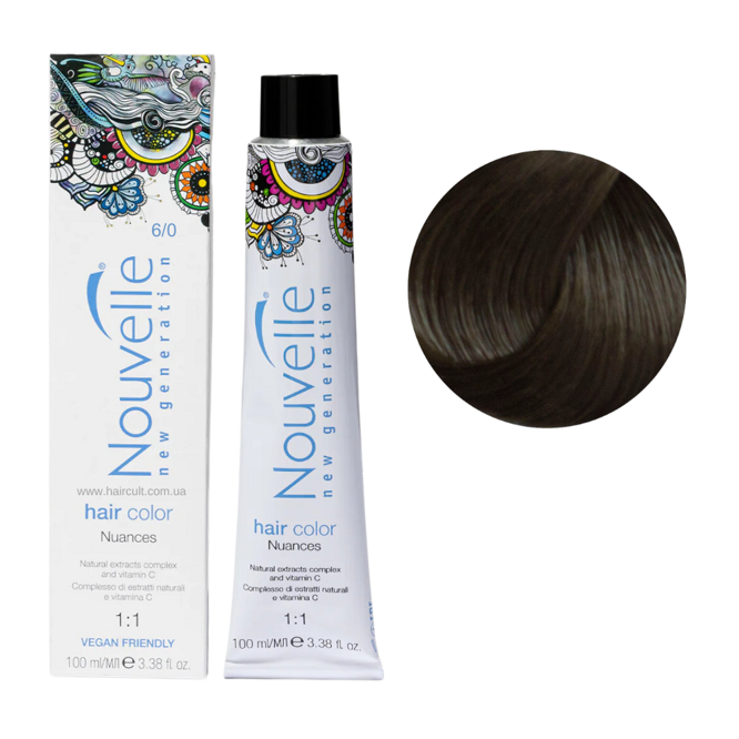 6/0 Насичений темно-русявий Фарба для волосся перманентна, 100мл Permanent Hair Color Nouvelle