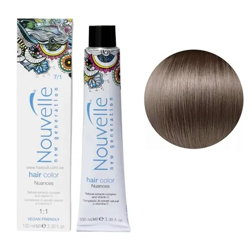 7/1 середньо-попелястий русявий Фарба для волосся перманентна, 100мл Permanent Hair Color Nouvelle