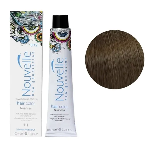 8/12 (8,2) світлий блонд попелясто-райдужний Фарба для волосся перманентна, 100мл Permanent Hair Color Nouvelle