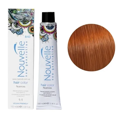 8/43 світло-мідний золотисто-коричневий Фарба для волосся перманентна, 100мл Permanent Hair Color Nouvelle
