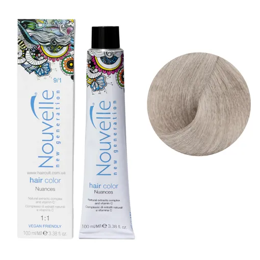 9/1 попелястий блондин Фарба для волосся перманентна, 100мл Permanent Hair Color Nouvelle