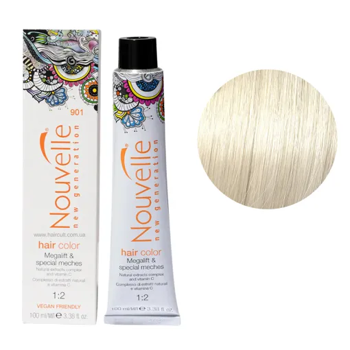 901 ультрасвітлий попелястий блондин Фарба для волосся перманентна, 100мл Permanent Hair Color Nouvelle