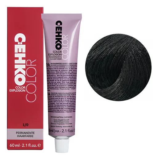 1/0 Чорний натуральний Стійка перманентна крем-фарба для волосся, 60 мл Permament Hair Color EXPLOSION C:EHKO