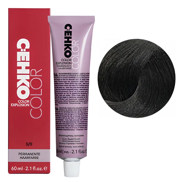 3/0 Темно-коричневий натуральний Стійка перманентна крем-фарба для волосся, 60 мл Permament Hair Color EXPLOSION C:EHKO