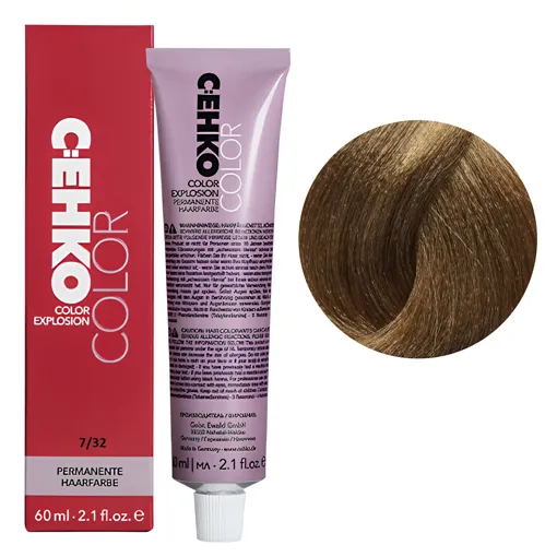 7/32 Блондин золотисто-попелястий Стійка перманентна крем-фарба для волосся, 60 мл Permament Hair Color EXPLOSION C:EHKO