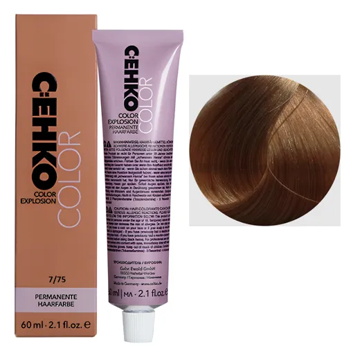 7/75 Блондин коричнево-червоний Стійка перманентна крем-фарба для волосся, 60 мл Permament Hair Color EXPLOSION C:EHKO