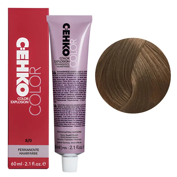 8/0 Світлий блондин натуральний Стійка перманентна крем-фарба для волосся, 60 мл Permament Hair Color EXPLOSION C:EHKO