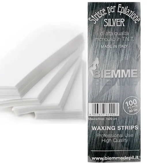 Папір для депіляції нарізний, в упаковці, 7 х 20см (щільність: 80 г/м2), 100 шт BIEMME SILVER  