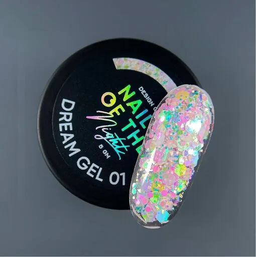 Гель для дизайну з шестигранниками різного розміру та глітером для нігтів, 5 мл №01 Dream Gel NAILSOFTHEDAY