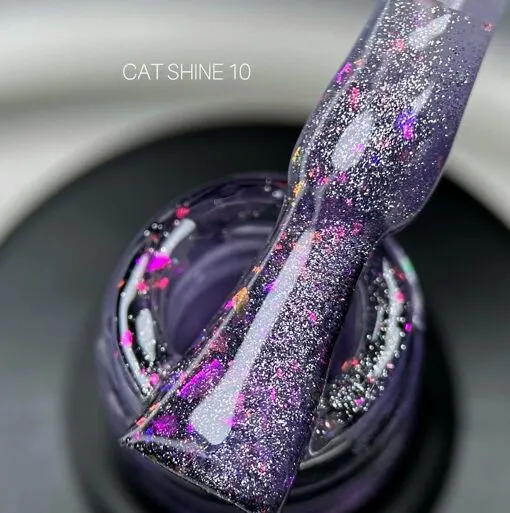 Гель-лак кришталева кішка з хлоп`ями юкі, 9 мл №10 Cat Shine Gel Polish SAGA Professional