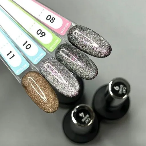 Гель-лак кришталева кішка з хлоп`ями юкі, 9 мл №09 Cat Shine Gel Polish SAGA Professional