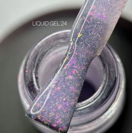 Гель рідкий для зміцнення нігтів з пластівцями світловідбиваючий, 15 мл №24 Liquid Gel SAGA Professional