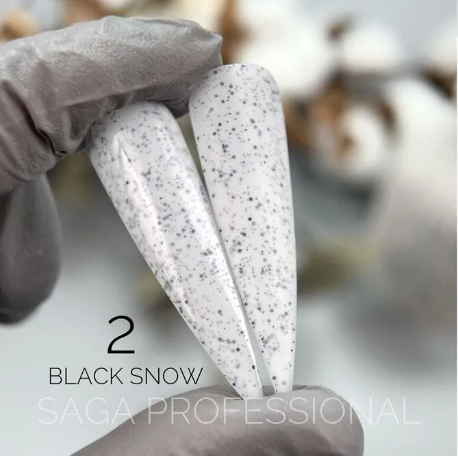 Гель-лаки з чорною крихтою, 9 мл №02 Snow Black Gel Polish SAGA Professional